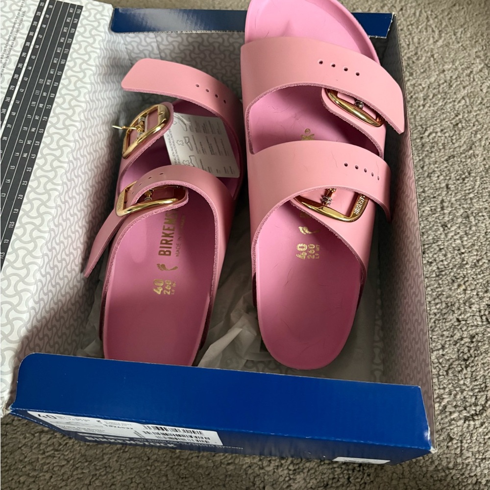 Birkenstock Pink Sandals with Gold Buckles